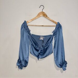 Hello Molly Swiss Dot Front Tie Balloon Sleeve Blouse Sz XS